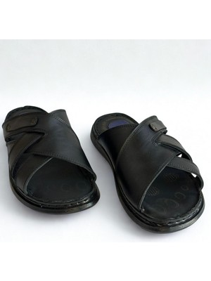 Kardeşler SHOE Erkek Gerçek Hakiki Deri Ortapedik Hafif Günlük Siyah Terlik