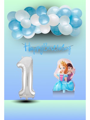 Tedaks Frozen Tema Ikili Prenses Folyo Balon Mavi Beyaz Balon Gümüş Rakam Mavi Banner Doğum Günü Seti