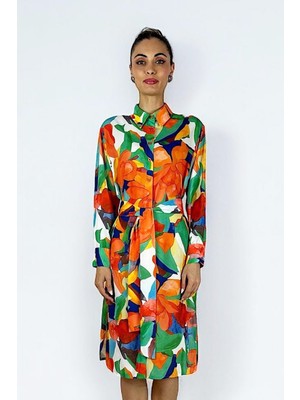 Lale Butik Missemramiss Floş Viskon Summer Gömlek Tunik 3938 Turuncu Desenli