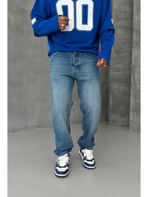 Oray Store Taşlama Mavi Baggy Pantolon