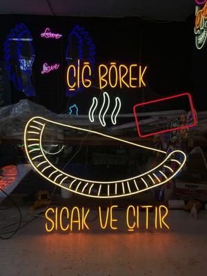 Neonled Çiğ Börek / Sıcak ve Çıtır Neon LED Tabela (85X86 Cm)