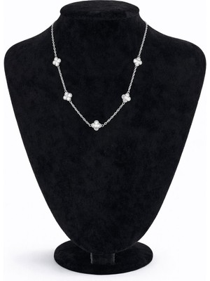 Pangu Yonca Motifli Gümüş Renk Çelik Zincir Kolye