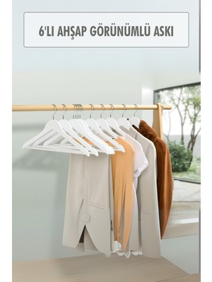 Sb Shopping 6’lı Ahşap Görünümlü Askı Beyaz 44 cm