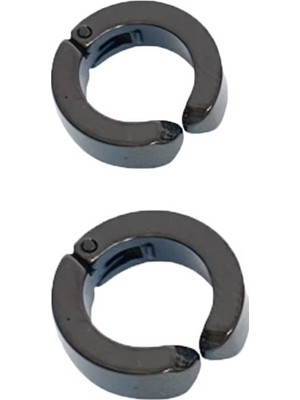 Sb Shopping Erkek Küpesi - 2 Adet Siyah Çelik Kıstırmalı Küpe Paslanmaz Atmaz Çelik Siyah Küpe