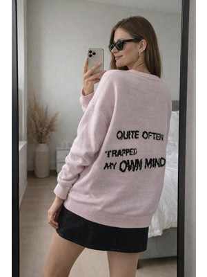 Kadın Yıldız Desenli Oversize Triko Kazak