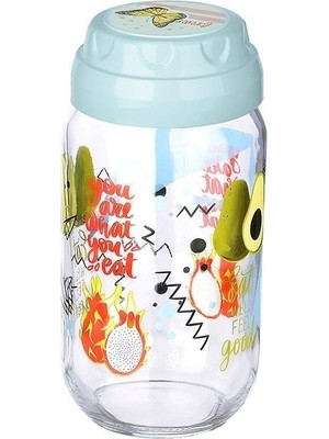 Practika Vintage  Dekoratif  Desenli Cam Kavanoz 1000 ml - 33,8 Oz - Avokado