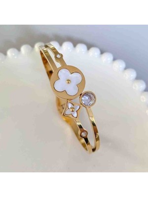 Güneş Takı Gold Çelik Sembollü Kelepçe Bileklik