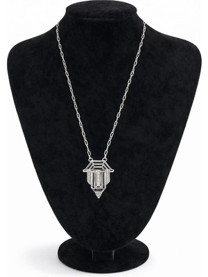 Pangu Geometrik Motifli Gümüş Renk Çelik Kolye