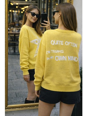 Kadın Yıldız Desenli Oversize Triko Kazak