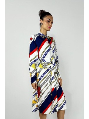 Lale Butik Missemramiss Floş Viskon Summer Gömlek Tunik 3938 Zincir Desenli