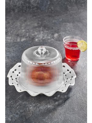 Sb Shopping Akrilik Barok Beyaz Renk Kek Fanus & Kek Saklama Kabı & Şık Sunum Organizeri 26 cm