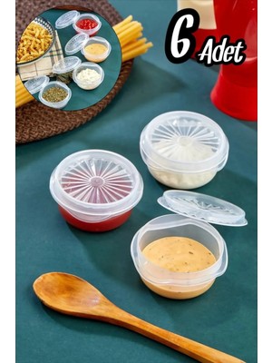 Practika 6 Lı Yelpaze Kapaklı Şeffaf Mini Sosluk- Ketçap Mayonez Kabı- Kahve Yanı Şeker Lokumluk