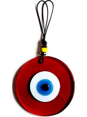 Nexgen El Yapımı Vişne Kırmızısı Şeffaf Cam Nazarlık Deri Ipli Duvar Süsü MCHD-RSETT34