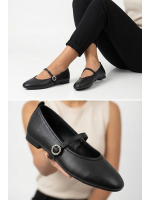 Nmoda Küt Burun Pırlanta Tokalı Kadın Babet Rahat Günlük & Şık Ayakkabı