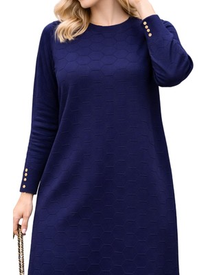 Fresh Moda Kadın Mevsimlik Petek Desen Uzun Büyük Beden Triko Kazak