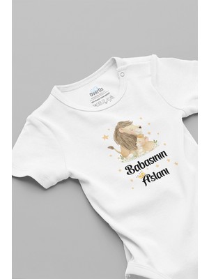 Overoz Babasının Aslanı Baskılı Beyaz Bebek Body Zıbın 5268