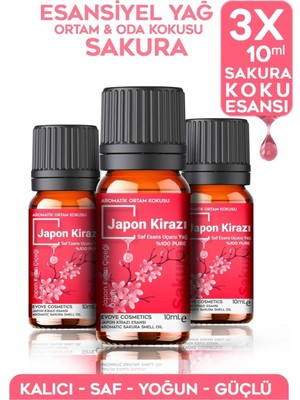 Evove Cosmetics Esansiyel Yağ Japon Çiçeği Sakura Oda Kokusu 3 Adet 10 ml Set Aromatik Buhardanlık Difüzör Uçu Yağ