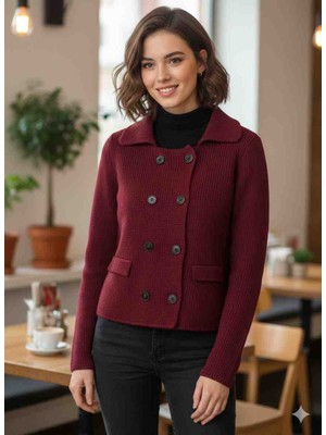 Bisou Bordo Çift Düğme Hırka