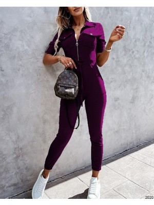 Rengamoda Kadın Ithal Krep Kumaş Fermuarlı Cep Detay Kuşaklı Tulum (Renk Seçenekli)