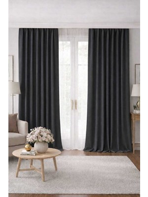 Taç Lüks 1.sınıf Elegance Antrasit Petek Kadife Dokulu Tek Kanat Düz Dikim Ada Fon Perde