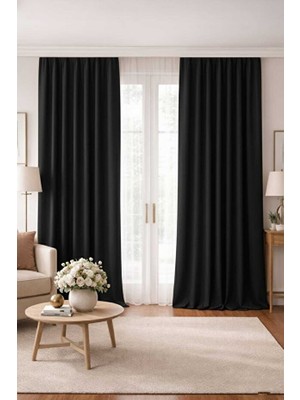 Taç Lüks 1.sınıf Elegance Siyah Petek Kadife Dokulu Tek Kanat Düz Dikim Ada Fon Perde