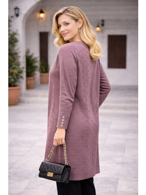 Kadın Mevsimlik Petek Desen Uzun Büyük Beden Triko Kazak