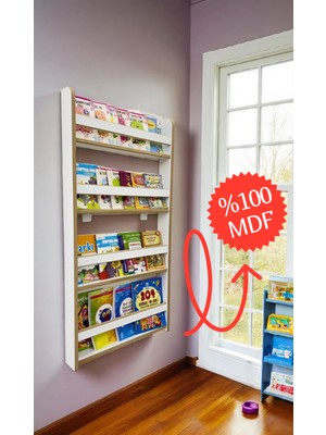 4 Raflı Montessori Kitaplık – Önden Görünür Çocuk Odası Kitaplığı, Mdf Keşfet & Öğren Kitap Rafı