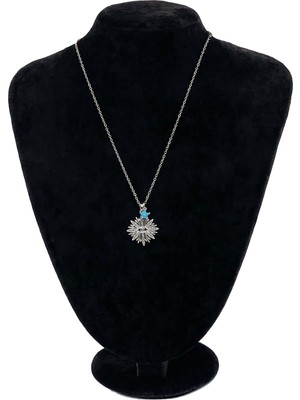 Pangu Mavi Taş Detaylı Yıldız Motifli Gümüş Renk Çelik Zincir Kolye