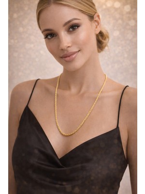 Stainless Steel Burgu Model Altın Renk Premium Çelik Kolye – Uzun, Işıltılı ve Zamansız Şıklık 60CM