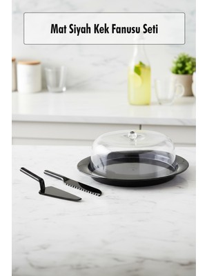 Sb Shopping Akrilik Mat Siyah Kek Fanusu ve Servis Seti - 33 x 39 x 14 cm