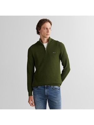 Gant Erkek Haki Regular Fit Yarım Fermuarlı Triko
