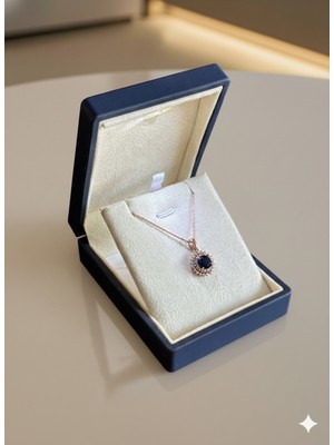 Ada Life Gümüş (Premium Işıklı KUTULU)925 Ayar Gümüş 2li Sıra Yuvarlak Lacivert Model Kolye