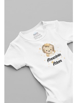 Overoz Annesinin Aslanı Baskılı Beyaz Bebek Body Zıbın 5269