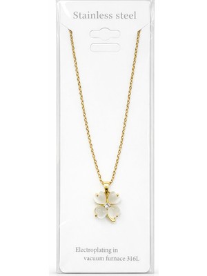 Vipfoni Sedef Taşlı Kalp Yonca Yaprağı Tasarım Çelik Kadın Kolye