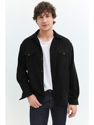 Denim Trip Relaxed Fit Siyah Erkek Kadife Gömlek