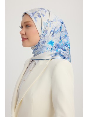 Schaless Pastoral - Indigo - %100 Ipek Twill Eşarp - 90X90 cm