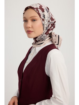Schaless Çiçek Rüyası - Bordo - %100 Ipek Twill Eşarp - 90X90 cm