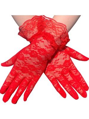 Shopwave Dila Güpürlü Bilek Boyu Kırmızı Dantel Eldiven Yetişkin (5047) 115524