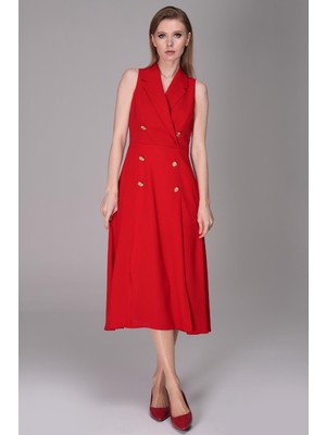 Journey Kruvaze-Kolsuz, Düğmeli Yırtmaçlı, Elbise