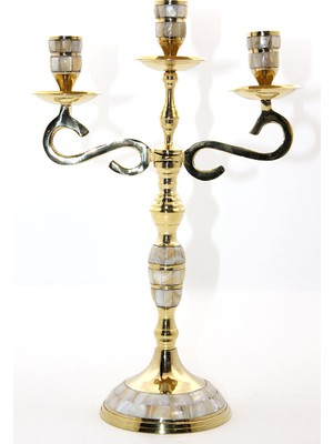 Steplya Pirinç Sedefli 3'lü Şamdan Model 3 1126778