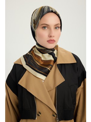 Schaless Altın Zambak - Toprak - %100 Ipek Twill Eşarp - 90X90 cm