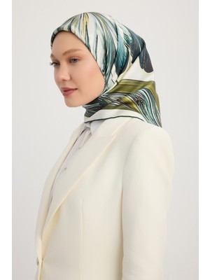 Schaless Altın Zambak - Yeşil - %100 Ipek Twill Eşarp - 90X90 cm