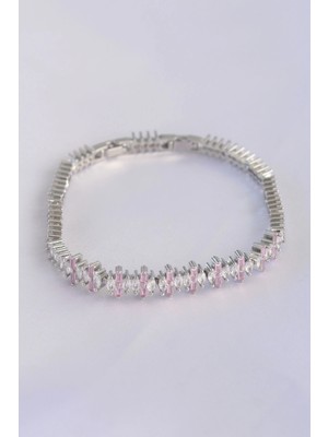 Shopwave Dila Vip Seri Pirinç Pembe Zirkon Taşlı Gümüş Renk Baget Model Bileklik 115524