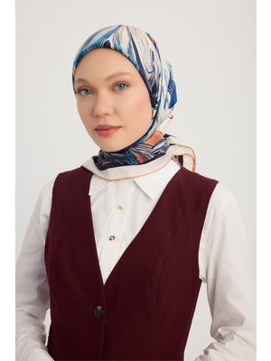 Schaless Altın Zambak - Mavi - %100 Ipek Twill Eşarp - 90X90 cm