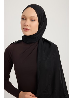 Jakarlı Ekose Şifon Şal 70X180CM - Siyah