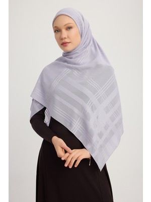 A25256 Jakarlı Ekose Şifon Eşarp 120X120CM - Gümüş