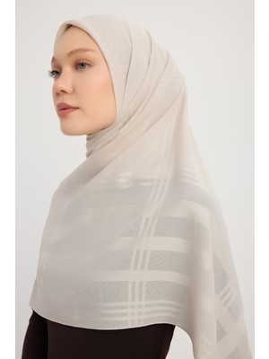 A25256 Jakarlı Ekose Şifon Eşarp 120X120CM - Taş