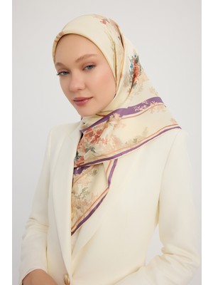 Schaless Rapsodi - Ekru - %100 Ipek Twill Eşarp - 90X90 cm
