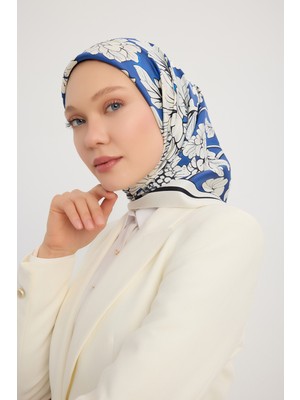 Schaless Çiçek Rüyası - Mavi - %100 Ipek Twill Eşarp - 90X90 cm