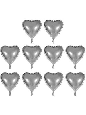 Steplya Kalp Şekilli Gümüş Renk Folyo Balon 45 cm 10 Adet 1126778